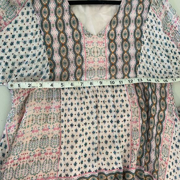 Rebecca Minkoff Pink Redland Bell Sleeve Patchwork Bohemian Mini Dress Small - Picture 4 of 8